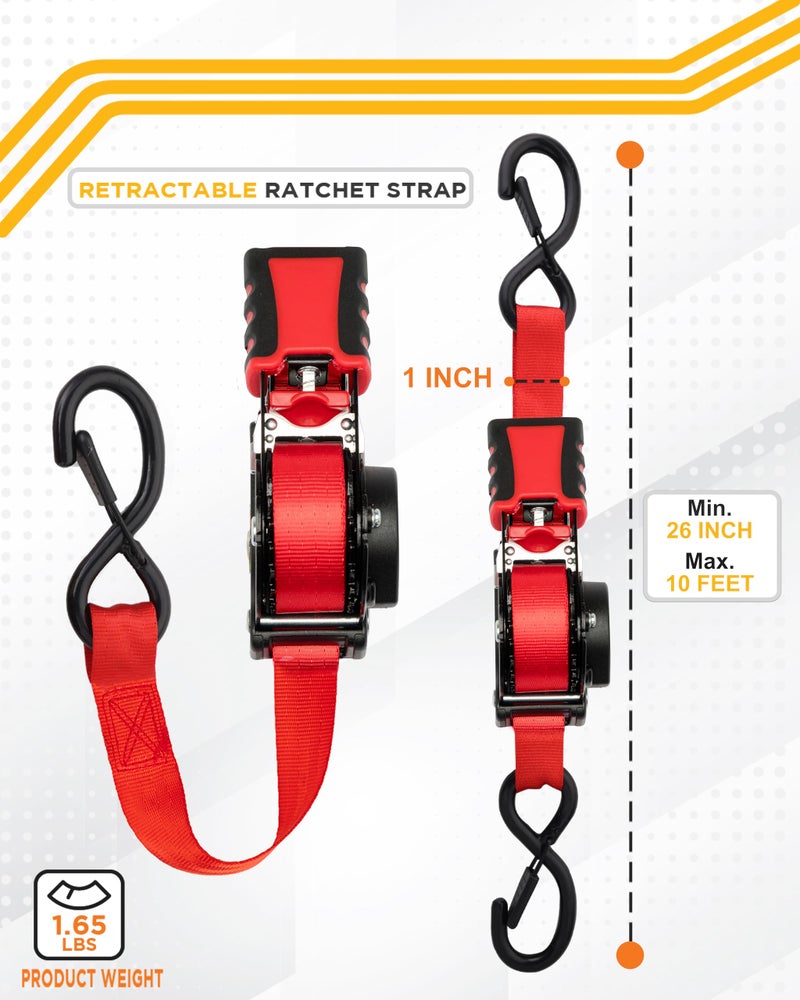 Strapinno أشرطة سقاطة قابلة للسحب من Strapinno بطول 1 × 10 أقدام مع مقابض فولاذية مطلية بالمطاط للدراجات النارية Jetski Kayak قوة كسر 1 500 رطل/680 كجم (حزام أحمر مطلي باللون الأسود) - Image 2